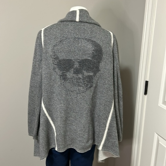 Skull Cashmere Skull Lambs Wool Angora Grey Open Cardigan Poncho Sweater Sz S - Picture 1 of 14